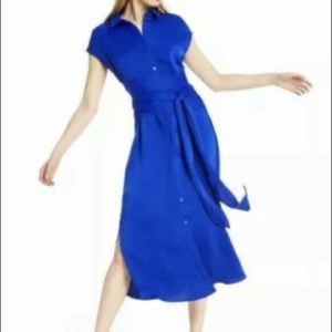 Royal Blue Limited Edition Cushnie Shirt Dress with Back Cutout and Waist Tie